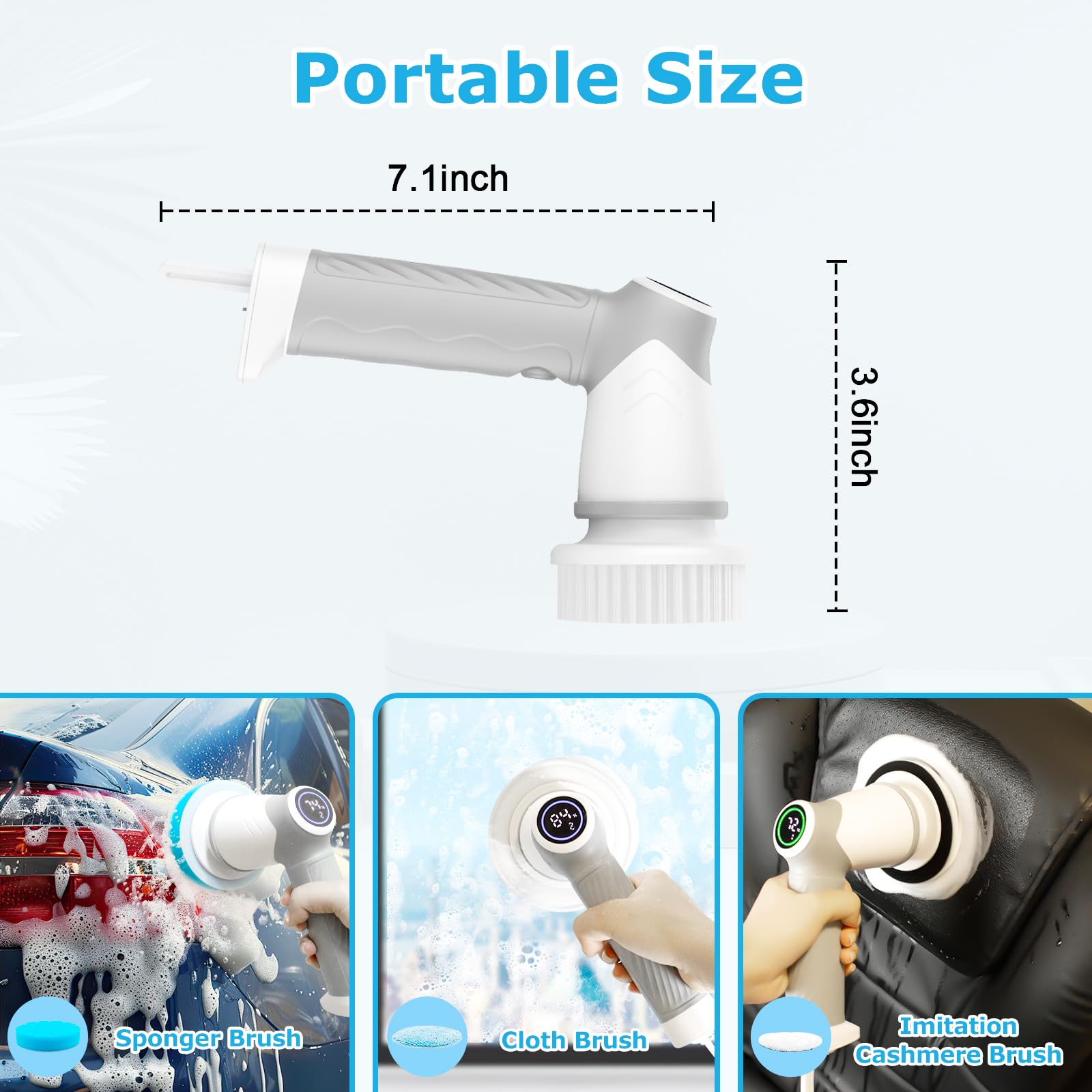 DAESUNG Cepillo de baño eléctrico giratorio con 7 cabezales reemplazables, limpiador eléctrico con pantalla LED, limpiador eléctrico para limpiar ducha, azulejos, lechada, fregadero