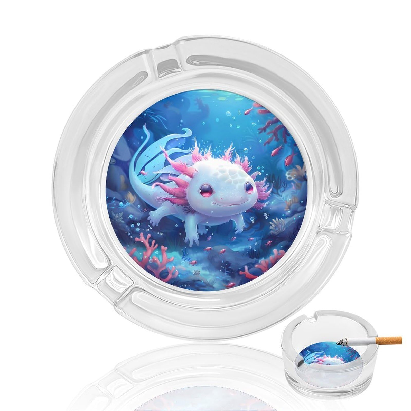 Cute Ocean Animal Axolotl Ashtray Portable Round Glass Outdoor Ash Tray for Home Office Garden Pub