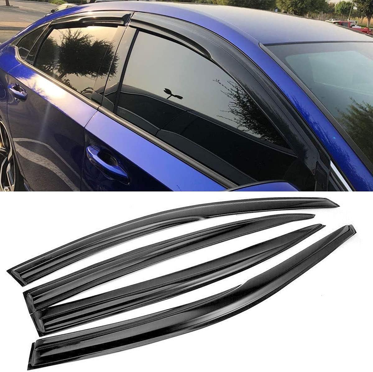 AutoJoy Club Tape-on Ventvisor Side Window Deflector Window Visor Compatible with 2008-2012 Honda Accord Vent Rain Deflector Sun Guard Wind Deflector Dark Black, 4-Piece Set