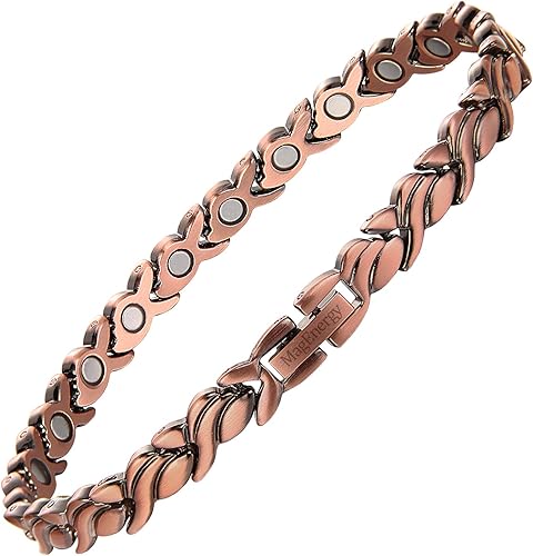 MagEnergy Pulseras de cobre para mujer, 99.9% de cobre puro, pulsera de eslabones magnéticos, pulsera ajustable, regalos de joyería con herramienta
