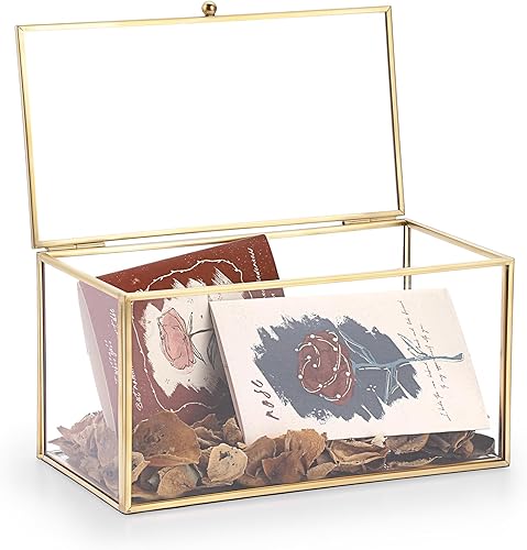 Miniatura 8 de Hipiwe Caja rectangular decorativa de cristal dorado para recuerdos  Mini exhibición de joyas de jardín para tarjetas de boda, baratijas, fotos y