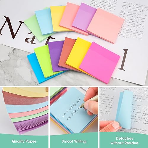 Miniatura 3 de YISAN Notas adhesivas de 3 x 3 pulgadas, colores brillantes, 12 almohadillas autoadhesivas, 50 hojasbloc para oficina, hogar, 71174