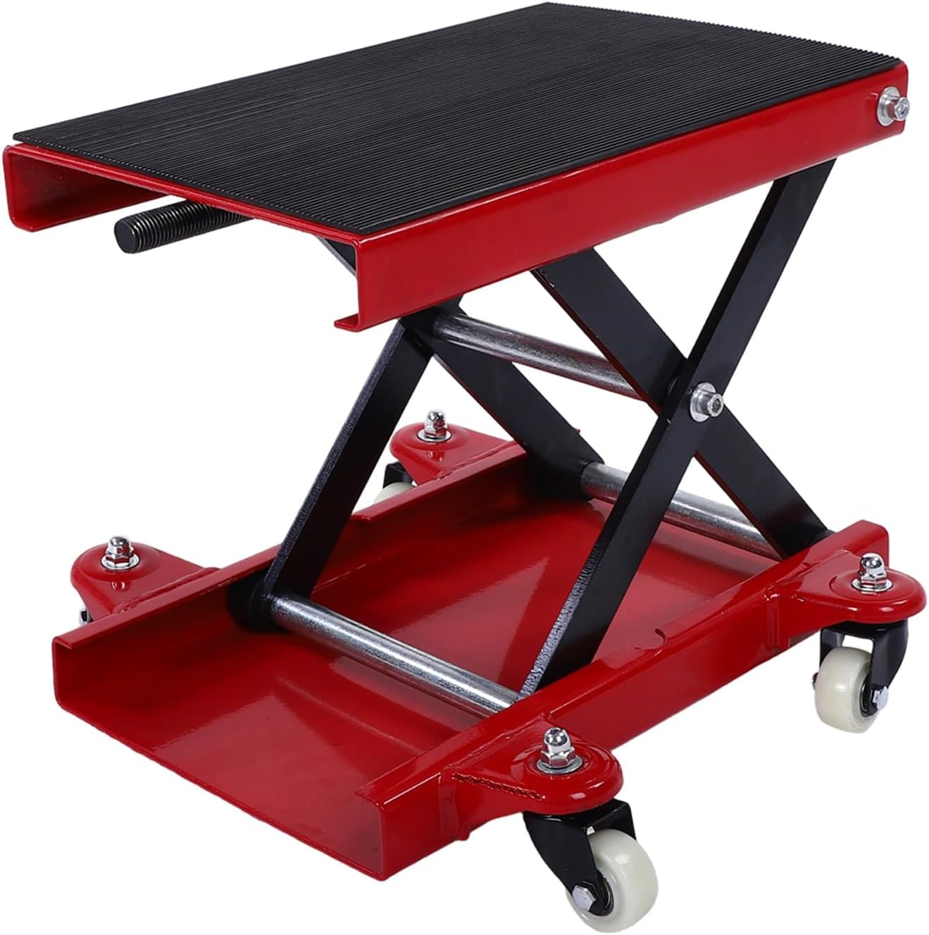 Bewinner Wide Platform Motorcycle Jack | Foldable Hand Crank Center Lift Stand 510kg Capacity For Touring Street Cruiser Bikes