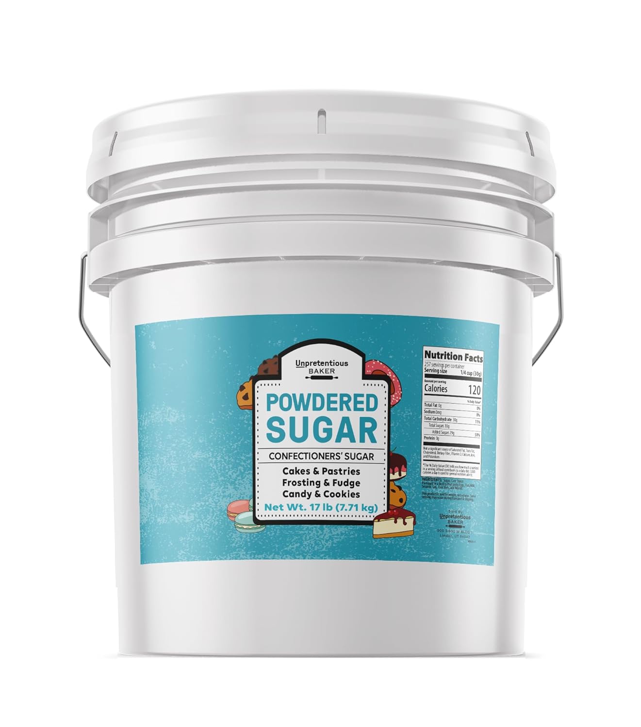 Unpretentious Powdered Sugar, 2 Gallon Bucket, Confectioners Sugar, For Baking, Candy Making, Desserts (144 Ounces)