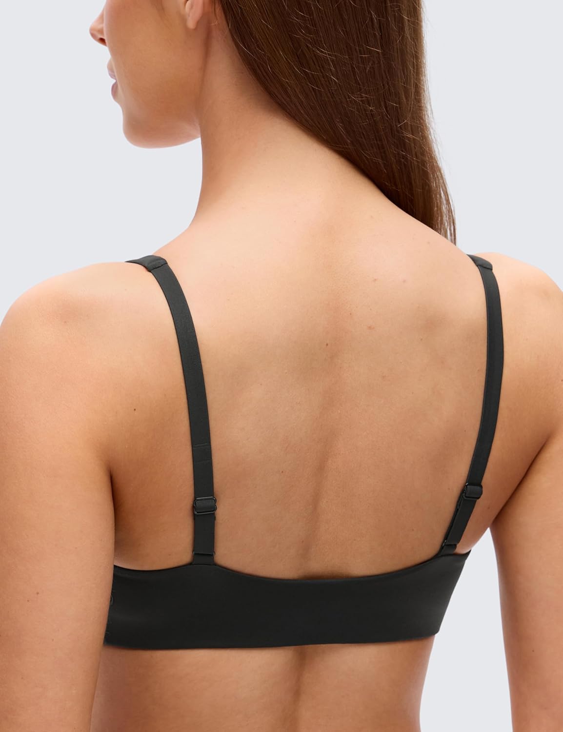 CRZ YOGA Softhold Double Lined Deep V Bralette - Womens Adjustable Straps Wireless Plunge T-Shirt Everyday Bra Comfy Smooth