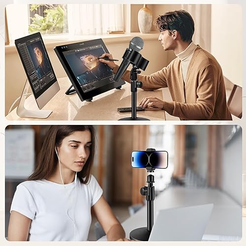 Miniatura 7 de BILIONE Soporte de micrófono de escritorio versátil, soporte de micrófono de mesa ajustable con clip de micrófono grande, clip para teléfono