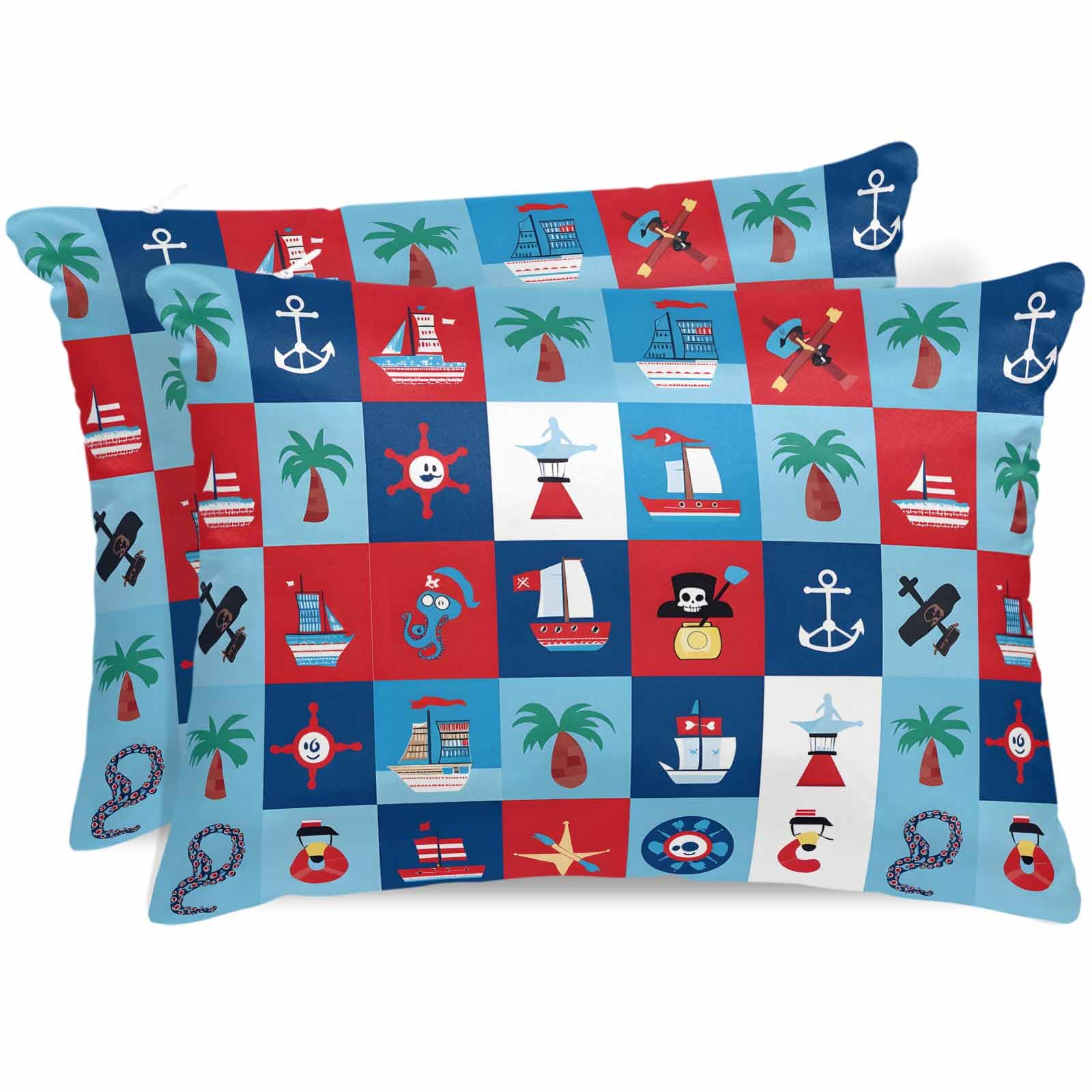 T&H XHome Satin Silk Pillowcase for Hair and Skin, Standard Cartoon Style Anchor Ocean Super Soft Pillow Cases Silky Bed Pillowcovers Wrinkle Free with Hidden Zipper 20