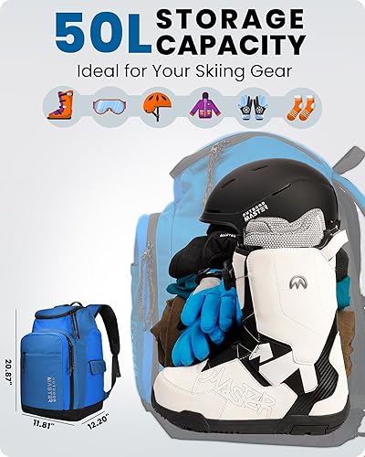Miniatura 8 de OutdoorMaster Lynx - Bolsa para botas de esquí de 50 litros, mochila de viaje con compartimento para casco, exterior e inferior impermeable, para