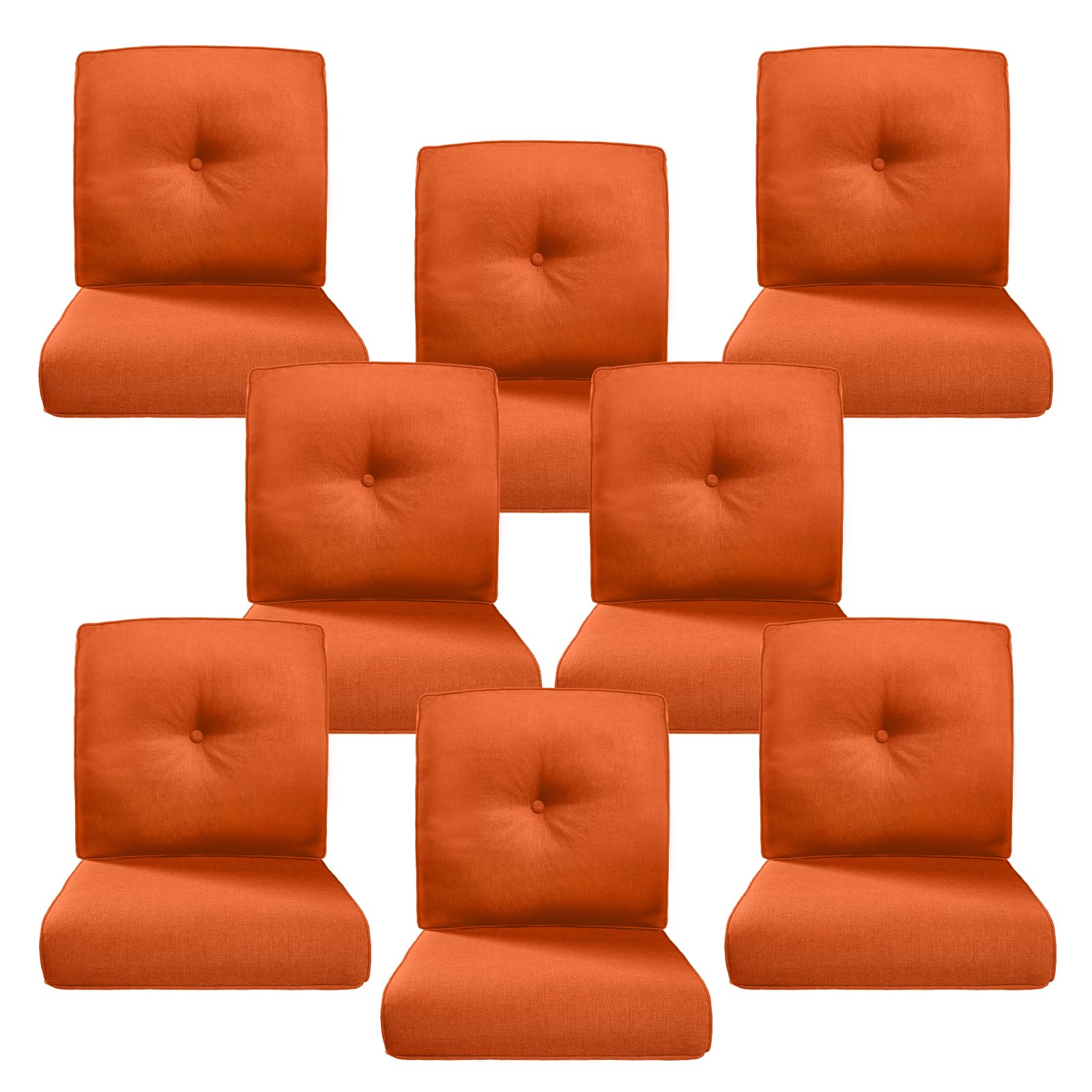 Luxury 4" Thick Outdoor Cushion Set of 8 - 22x24 Patio Furniture Cushions with 28D High-Density Foam, Water-Resistant &amp; Fade-Resistant Fabric, Removable Covers for Patio Furniture Sofa Couch -Orange