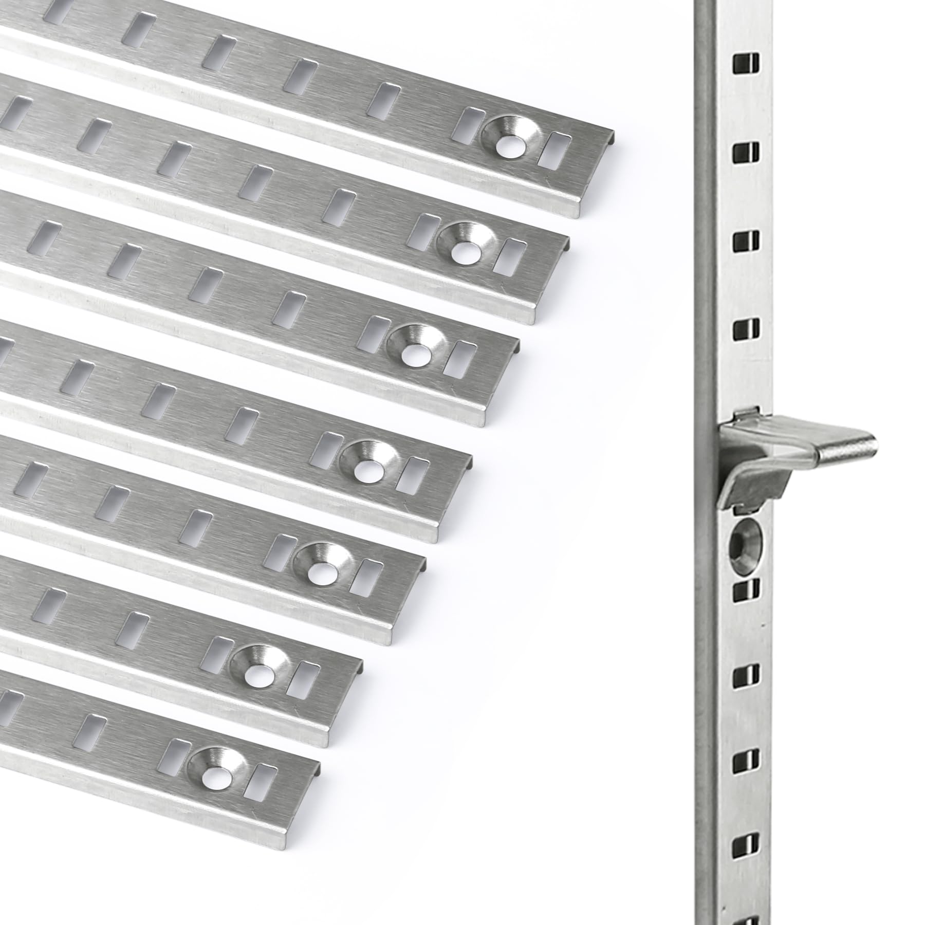Bueyfolt 17Inch 8 Pcs Pilaster Shelf Brackets, Adjustable Mortise Mount Shelf Rails with Screws for Wall Shelving System