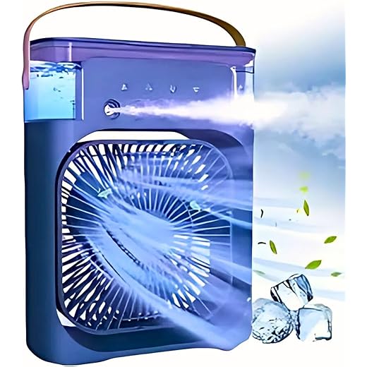 DRUMSTONE (Summer Special 10+5 Years Warranty) USB Mini Air Cooler Fan | Ice Mist Spray with 3 Speed Levels | 7-Color LED Night Light | Perfume Adding Form | USB-Powered & Portable