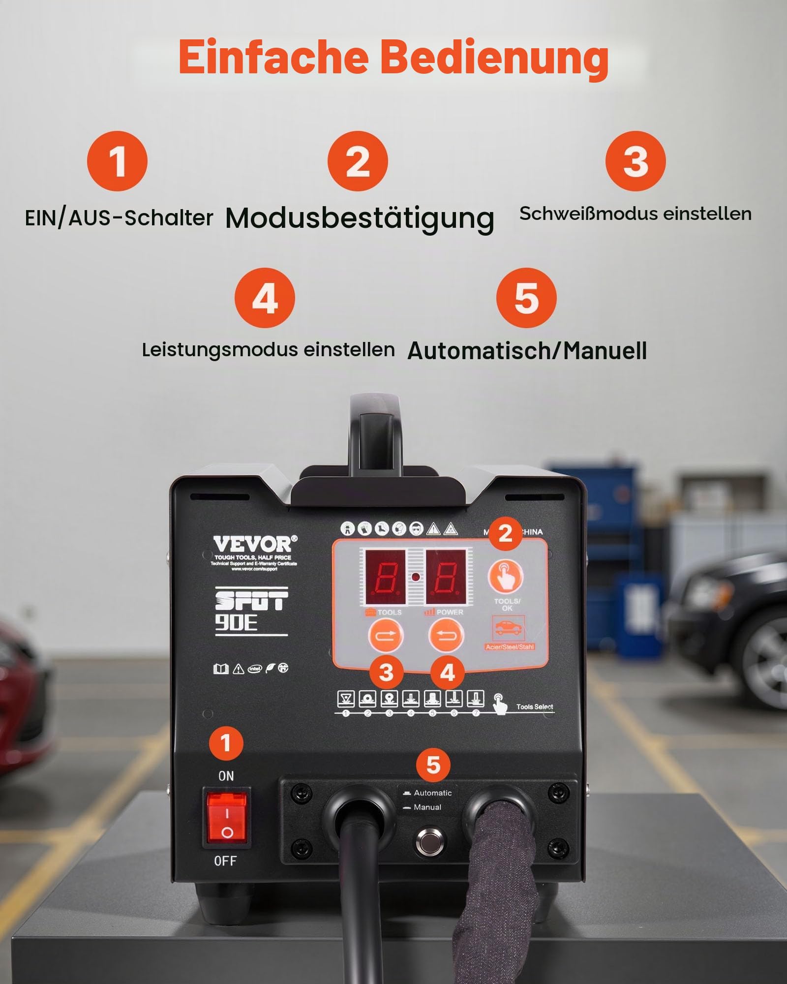 VEVOR 3 KW Karosserie Ausbeulspotter 7 Modi Automatisches Induktionsschweißen 220V Ausbeulspotter Werkzeug 3500A Dent Puller Punktschweißgerät