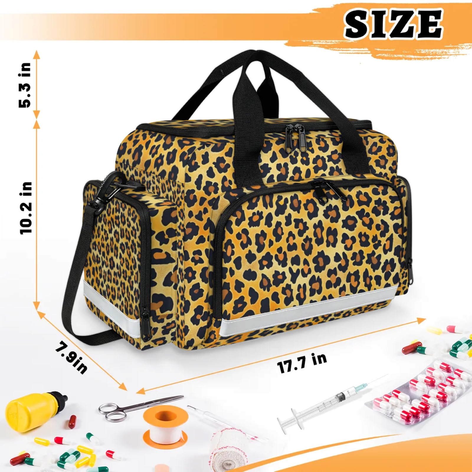 GzLeyigou First Aid Bags Empty, Modern Leopard Print Emergency Bag First Aid Kit Multiple Compartment Kit Carrier On Call Trauma Bag For Paramedics Emergency Medical Supplies Kit