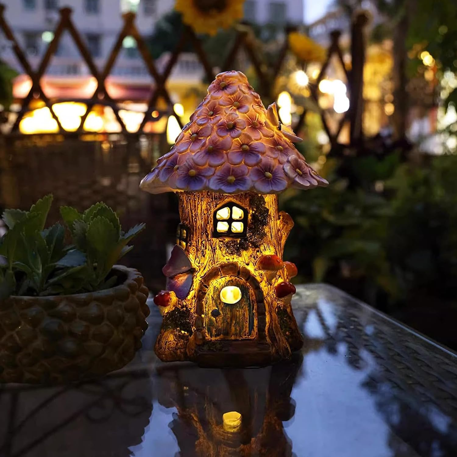 Garden Decoration Outdoor Solar Statue Light, Fairy Houses for Outside, Resin Fairytale Garden Mushroom House, for Patio, Yard, Balcony Decoration, Birthday Gift for Lady and Kids, Gardening Gift