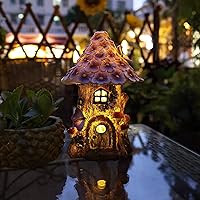 Solar Fairy Garden Mushroom House Lights - Outdoor Figurine Statue for Yard, Patio, Balcony, Waterproof Resin Decor & Gifts