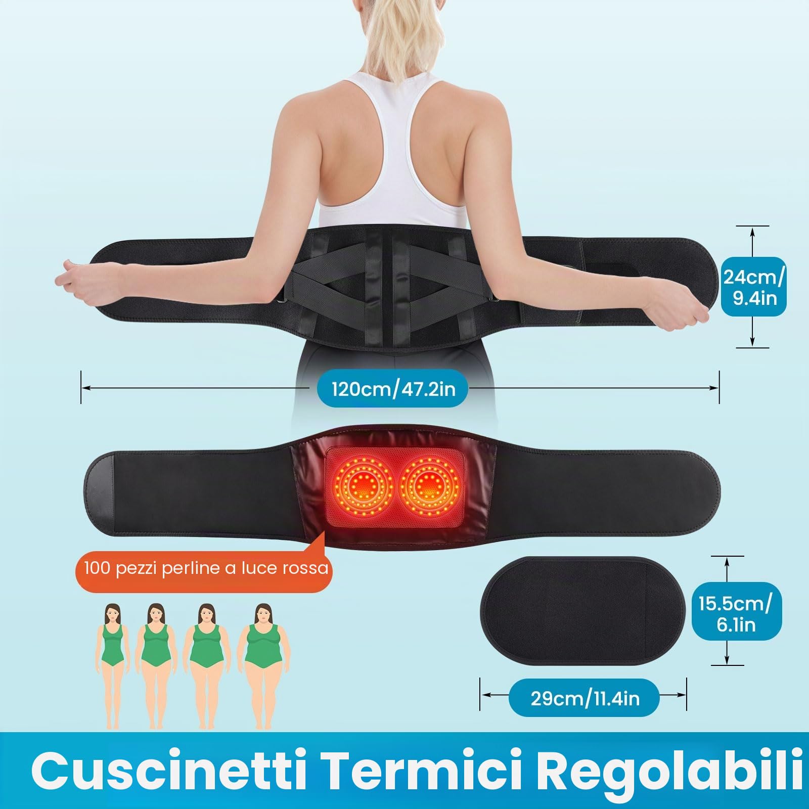 Cuscino riscaldante per la schiena, massaggiatore per la schiena senza fili contro i dolori mestruali, cuscino massaggiante riscaldato per la parte bassa della schiena, cintura lombare per uomini e