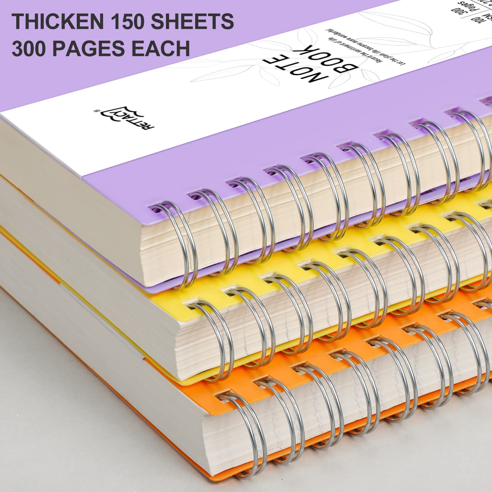RETTACY A4 Notebook, Notepad, Wirebound Spiral Notebooks 300 pages/150 sheets for Writing,100gsm College-Ruled Paper - Image 2