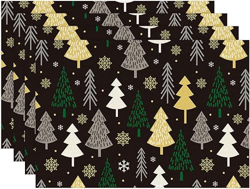 Christmas Tree Placemats Set of 4 Christmas Table Mats Linen Place Mats for Dini