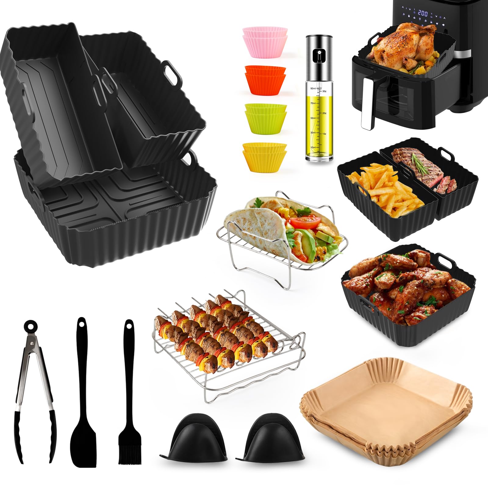 3 Stück Airfryer Silikonformen (4,5-8L Heißluftfritteuse) - Wiederverwendbare Backpapier-Alternative für fettfreies & gesundes Kochen, Kompatibel mit Philips, Cosori, Ninja