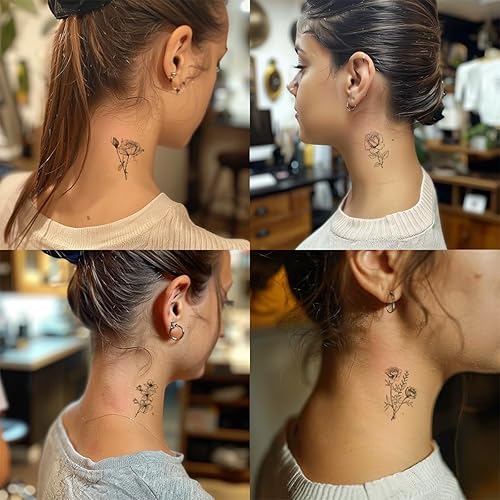 Miniatura 3 de 50 hojas de tatuajes temporales de ramas pequeñas de flores negras para mujeres y niñas, ramo de flores pequeñas, tatuaje temporal de plantas