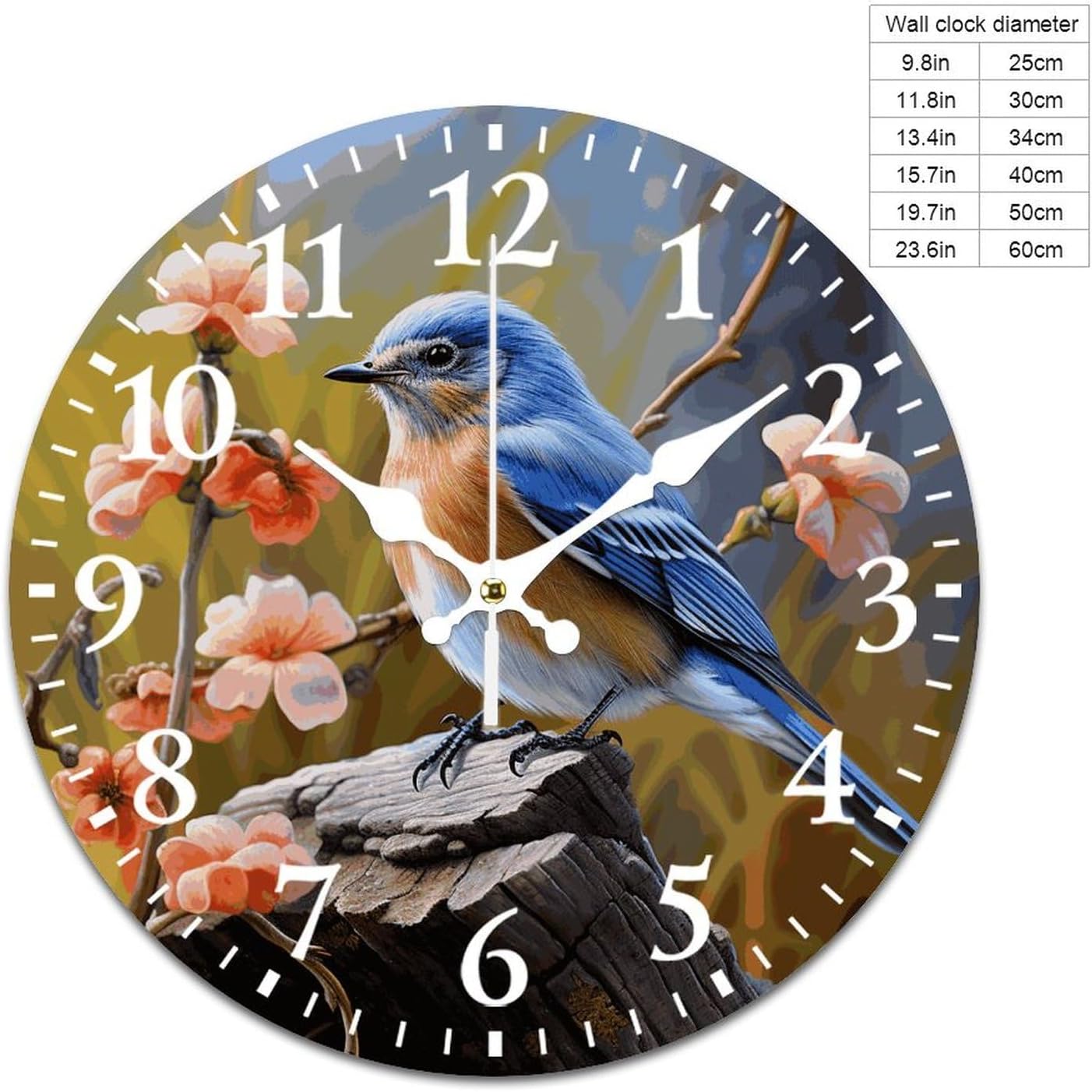 10 Inch Wall Clock Eastern Bluebird Clock Battery Operated Wall Clocks Silent Non-Tcking Round Wallpaper for Lving Room Round Decorative Wall Clock for Kitchen Home Office Wall Decoratve Clock