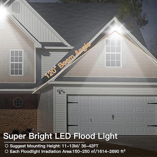 Miniatura 10 de Paquete de 2 focos LED de 120 W para exteriores, reflectores de 14400 lm con enchufe, luces de seguridad impermeables IP66, luces de trabajo LED