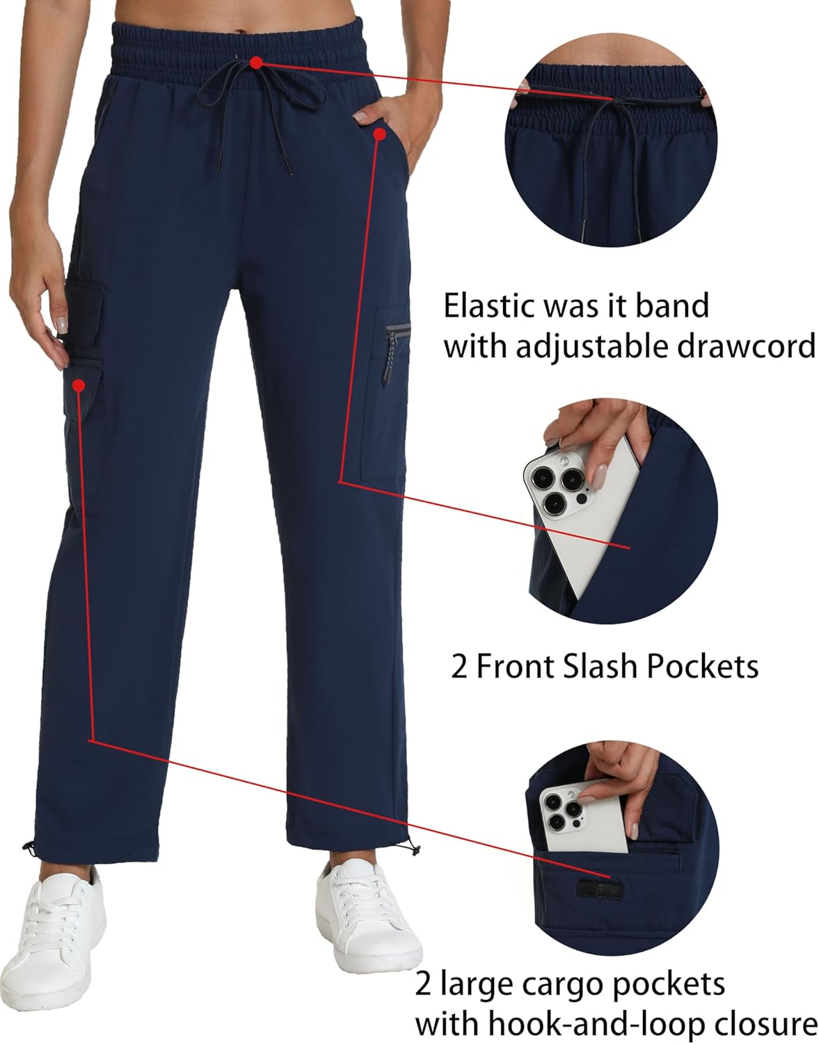 Rrosseyz Women's Hiking Pants with Pockets - Lightweight Water Resistant Joggers Cargo Pants for Casual Travel Golf Outdoor
