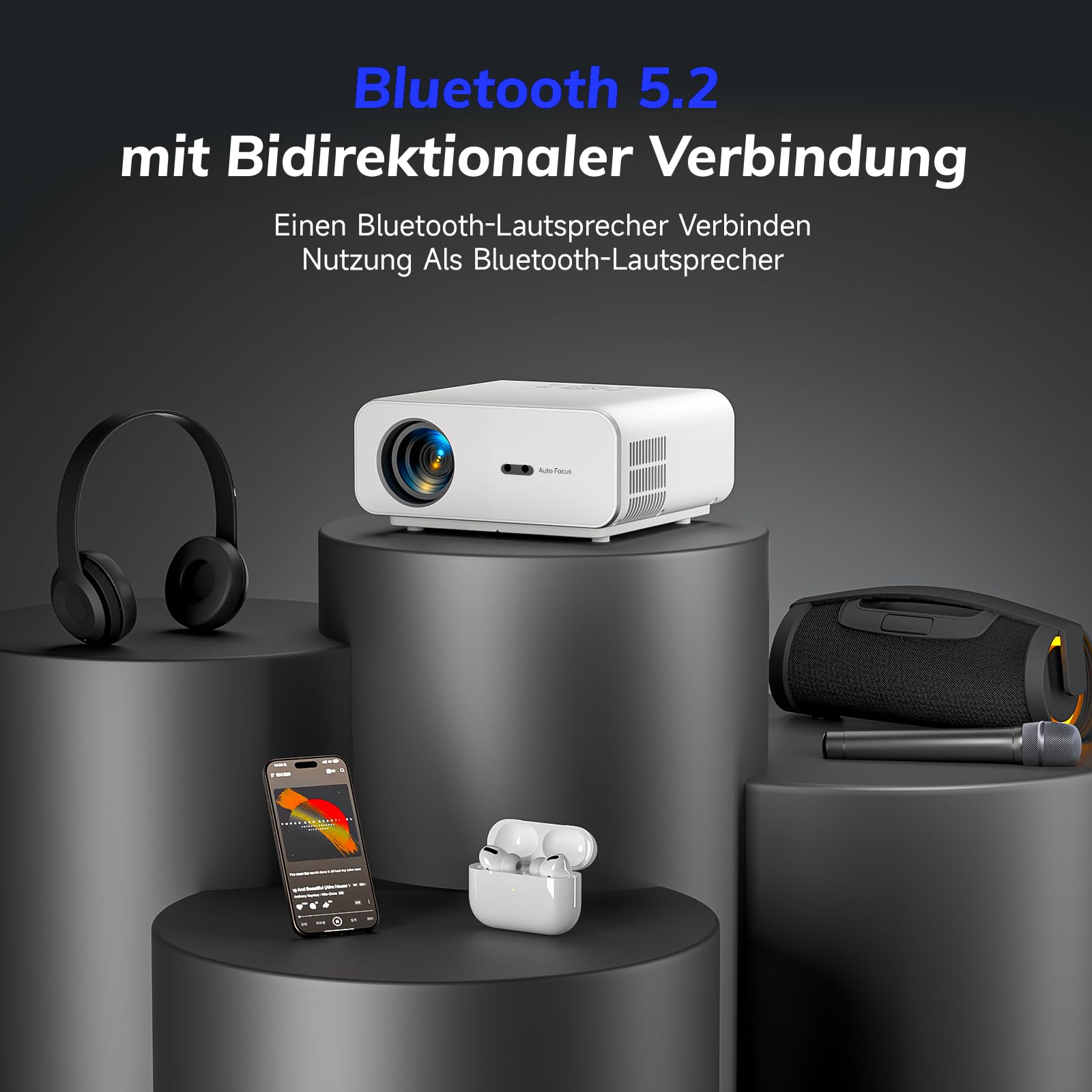 Proiettore 4K, app con licenza ufficiale, messa a fuoco automatica 1300 ANSI e correzione trapezoidale 6D, proiettore smart home theater, Zoomcat 1080P Full HD, WiFi6, Bluetooth 5.3, proiettore per