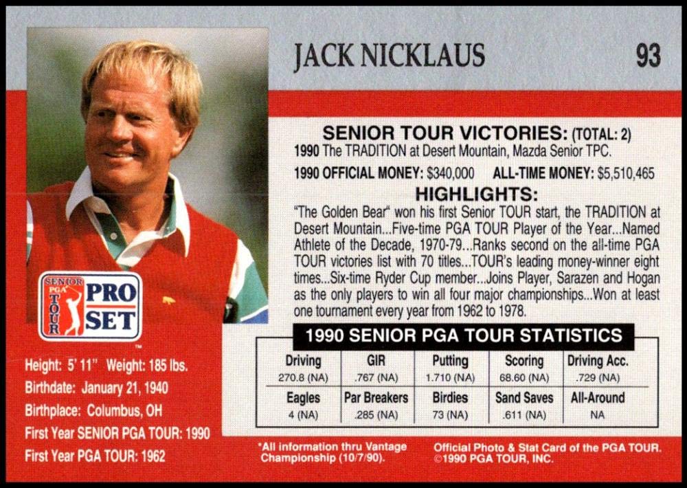 Amazon.com: 1990 Pro Set Golf #93 Jack Nicklaus Official PGA