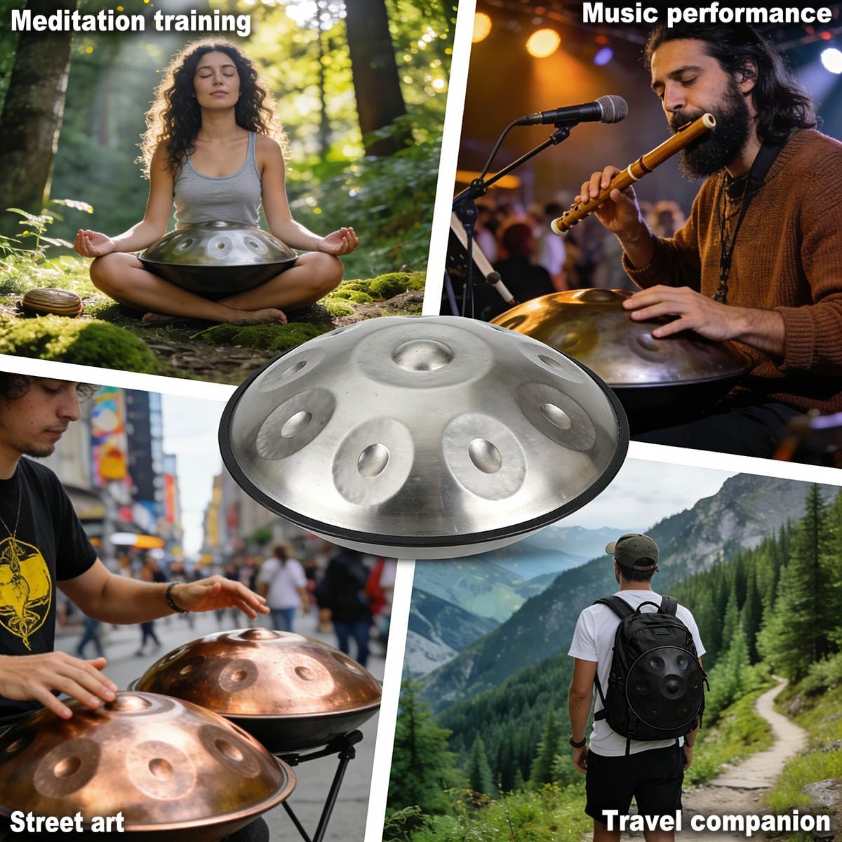Handpan Tamburo a Mano Strumento a Percussione 432Hz Re Minore 9 Note – Tamburo in Acciaio 22 Pollici con Bacchette e Supporto per Meditazione Yoga e Principianti(blu,432HZ/12Note)