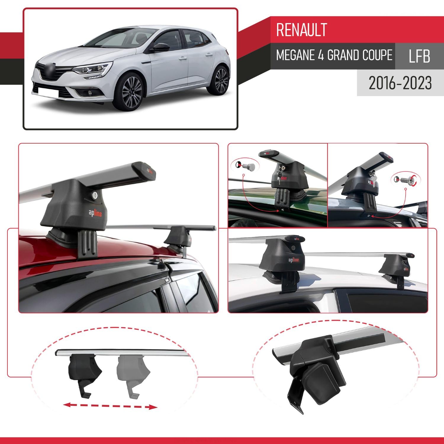 Bagażnik dachowy kompatybilny z Renault Megane 4 (BFB) Grand Coupé 2016-2023 ACE-4, bagażnik dachowy, szary, aluminium, 2 drążki