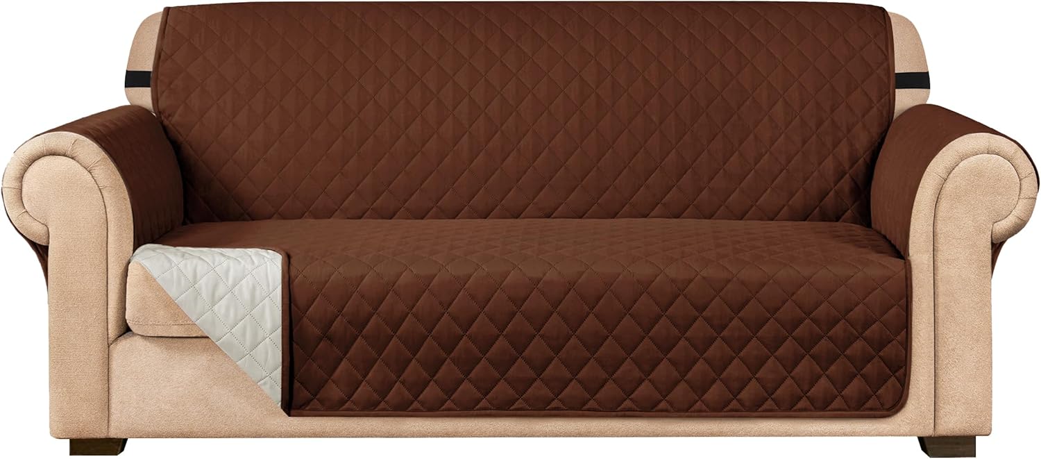 Subrtex Sofa Slipcover Reversible Sofa Cover Couch Cover Quilted Slipcover Furniture Protector with Elastic Straps Covers for Living Room Washable Slip Cover for Pets Kids Dogs (Sofa, Chocolate) : Home & Kitchen