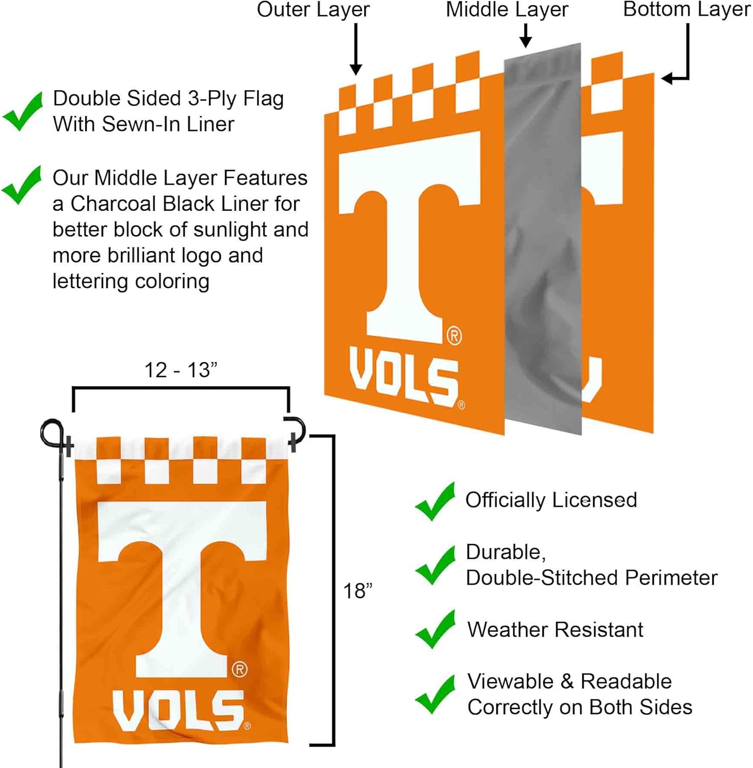 Tennessee Volunteers Checkerboard Garden Flag with Stand Holder - Image 5