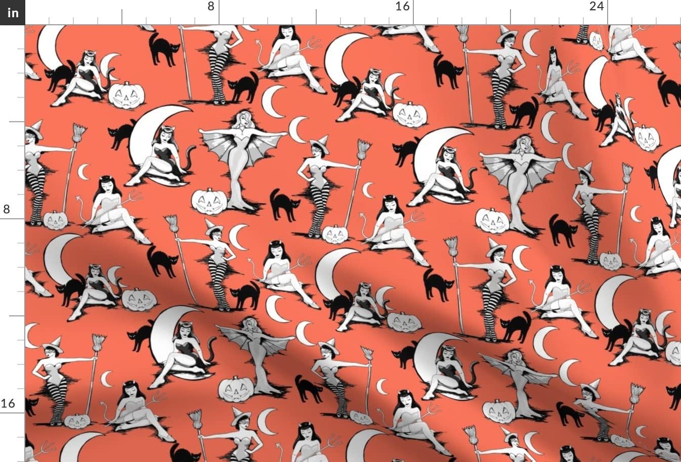 Spoonflower Fabric - Vintage Halloween Pumpkin Orange Black Retro Vampire Witch Cat Witches Printed on Minky Fabric by The Yard - Sewing Baby Blankets Quilt Backing Plush