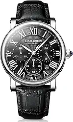 Relógio masculino de aço inoxidável com submostradores de negócios, multifunções com movimento de quartzo, cronógrafo, algarismos romanos, calendário analógico, data, pulseira de couro à prova d'água, relógio formal para presente para homens