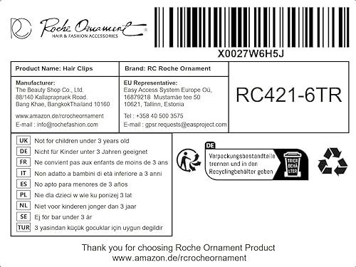 Miniatura 6 de RC ROCHE ORNAMENT 6 pinzas planas para el cabello, diseño de cocodrilo, pasador francés, agarre firme, agarre firme de plástico, garra plana para