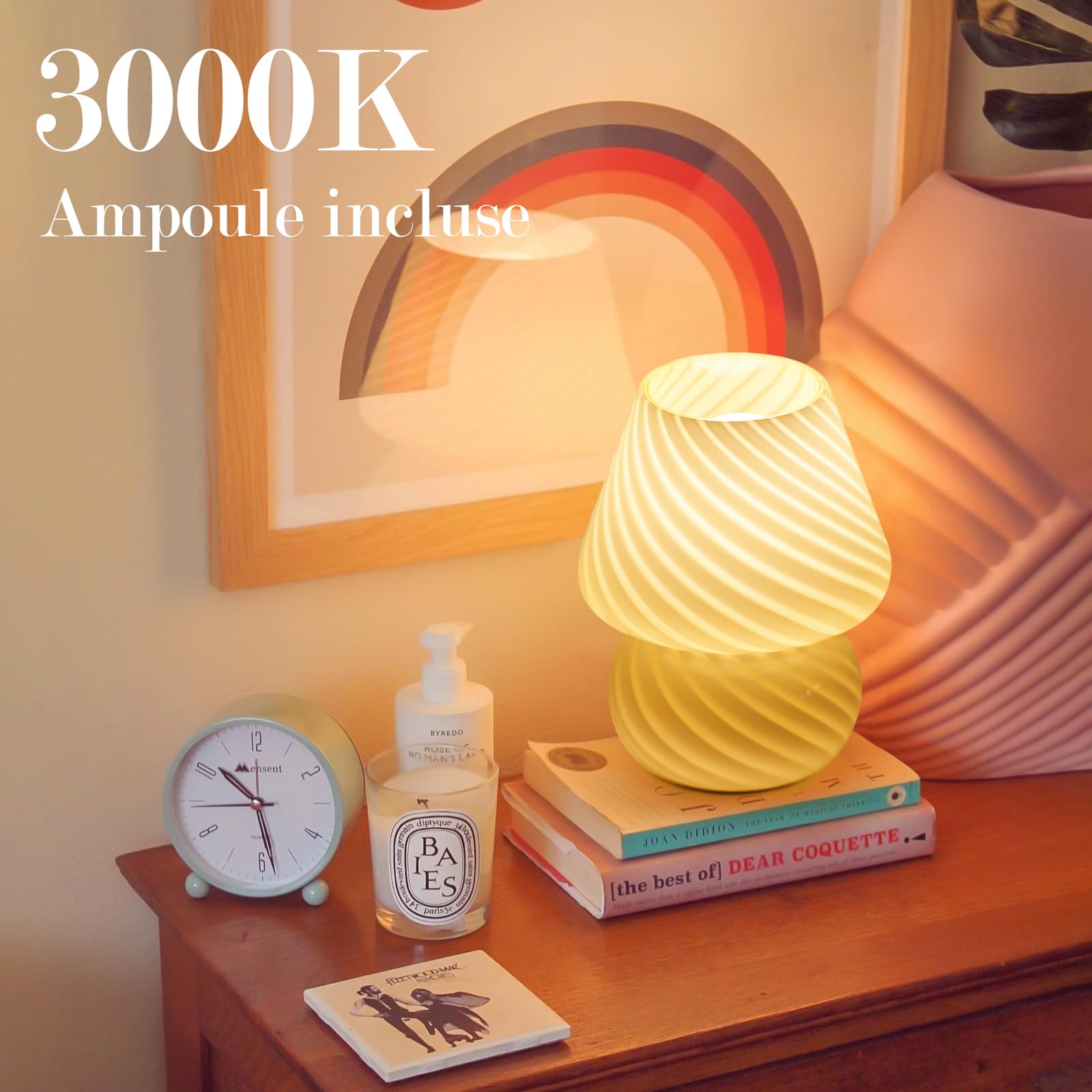 ONEWISH Lampe Champignon - Lampe de Chevet Chambre, Ampoule Incluse, Cadeau Fête des Mères, Jaune Crème Image du produit 3