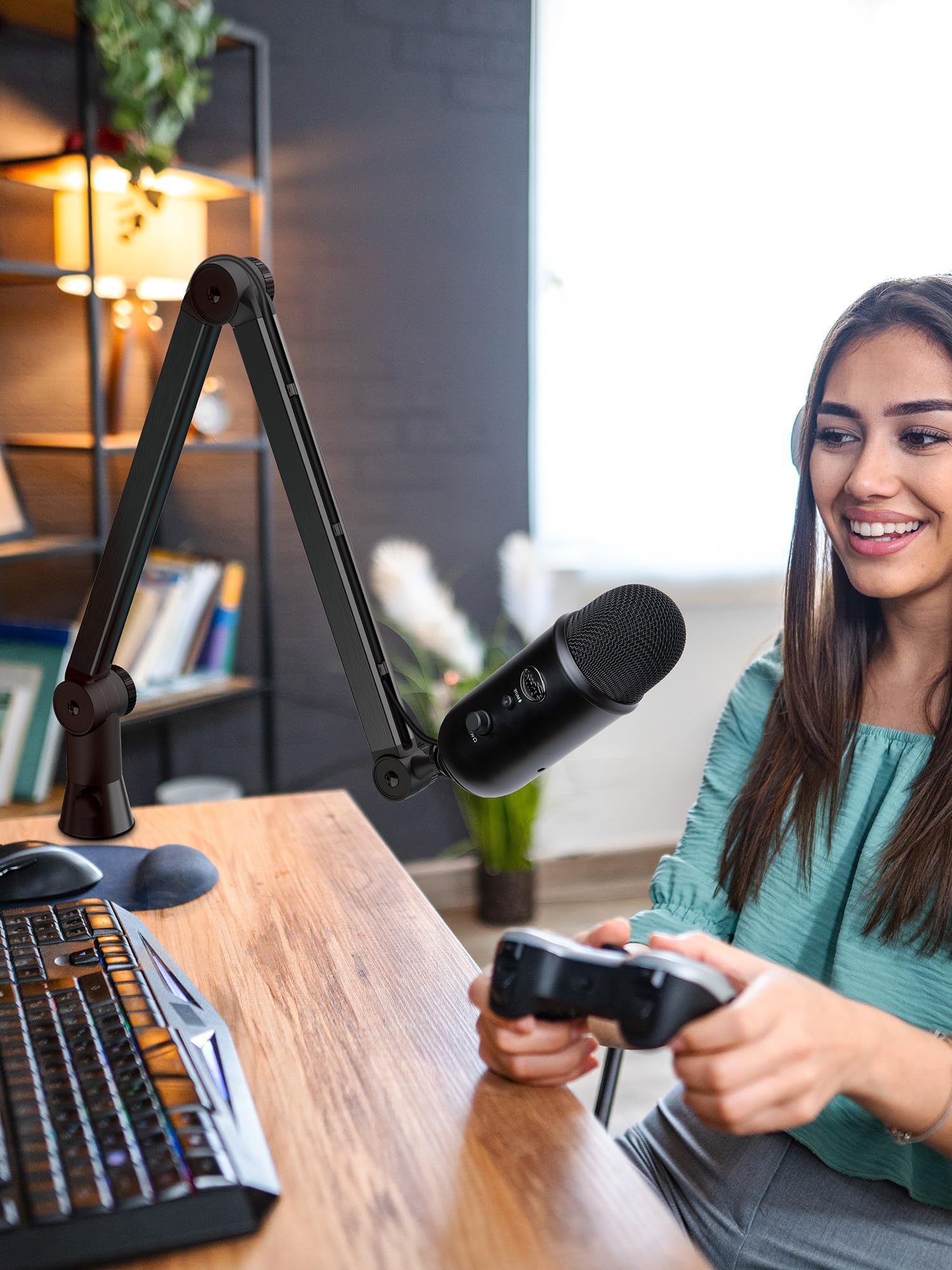 Blue Yeti Ramię wysięgnika mikrofonu, ulepszone, wytrzymałe, niebieskie ramię Yeti, ukryte zarządzanie kablami, stabilny zacisk biurkowy, stojak mikrofonowy Blue Yeti, kompatybilny z mikrofonem Yeti