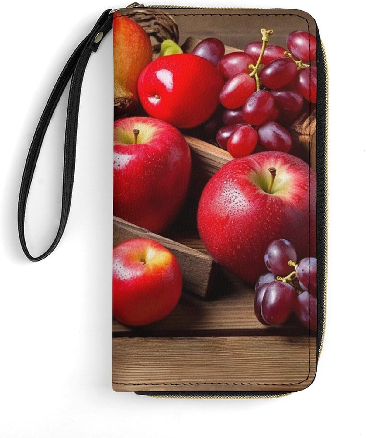 DWVTSLH フルーツオンウッドプリント財布 ジップアラウンド財布 レザーロングウォレット メンズ&amp;レディース クレジット