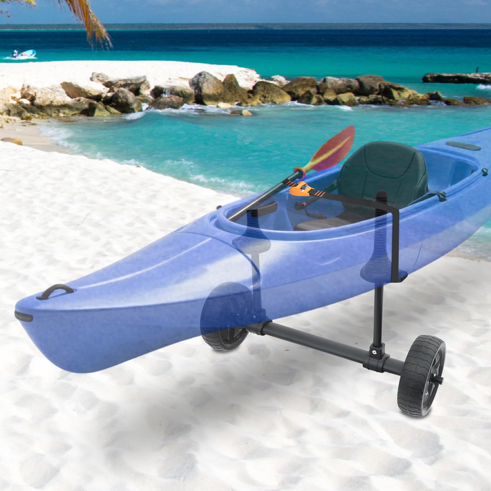 Carrello per kayak in plastica, ferro e lega di alluminio, nero, capacità di carico 45 kg, larghezza regolabile 6-28 cm, per canoa e kayak