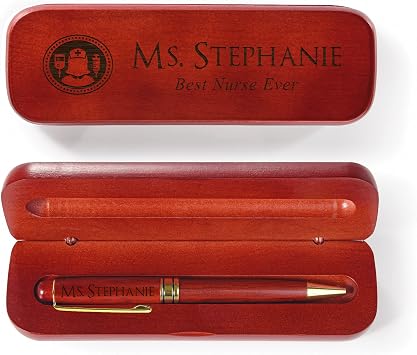 Personalized Engraved Maple Wood Rosewood Ball Pen & Case Set Custom Gift Rosewood