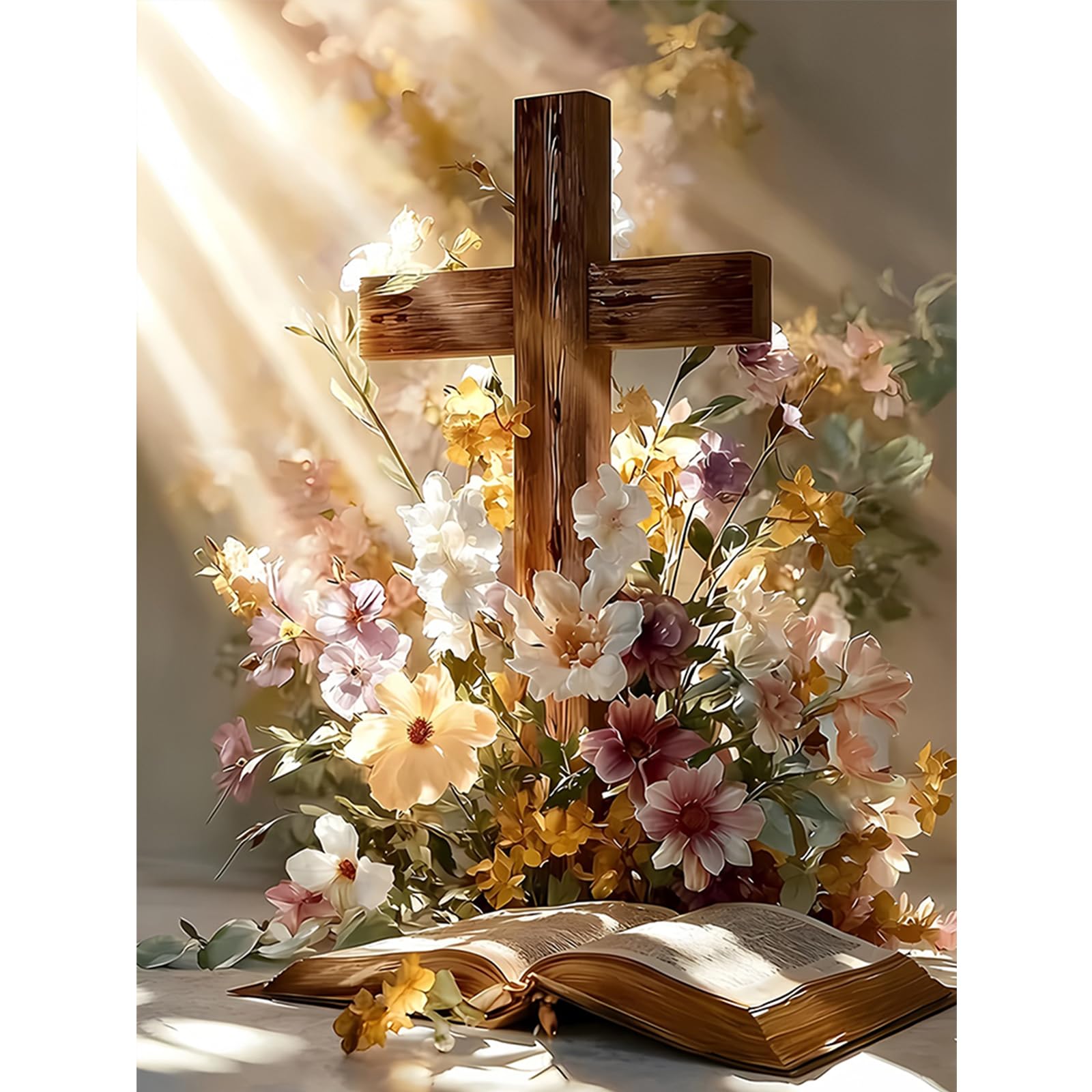 Flower Cross Full DIY 5D Round Drill Diamond Painting Gem Art for