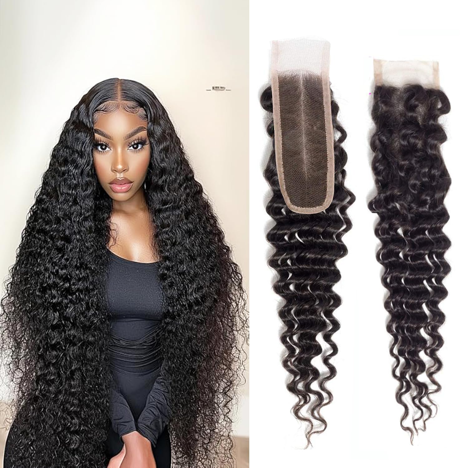 2x6 Deep Wave Lace Closure Human Hair Deep Part Closure Hd Transparent Brazilian 2x6 Lace Closure With Baby Hair Color Black 18 Inch