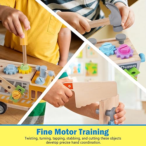 Miniatura 3 de Juego de 40 herramientas para niños con taladro, banco de herramientas de madera para niños de 2 a 4 años, Montessori de 2 años, regalo para Pascua