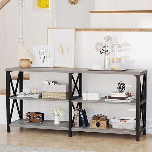 Miniatura 23 de LVB Mesa de sofá rústica, mesa consola de granja para sala de estar, mesa de entrada de pasillo con almacenamiento, mesa de entrada para vestíbulo,