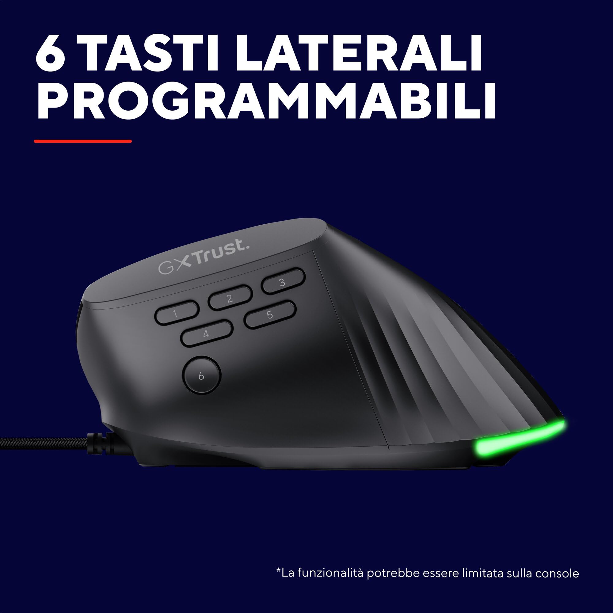 GXTrust 145 Rexxa Mouse Verticale Ergonomico con Illuminazione RGB 12800 DPI, Mouse da Gaming con Filo USB, 10 Pulsanti Programmabli, Software Avanzato, per PC, Laptop, Mac, Windows - Nero