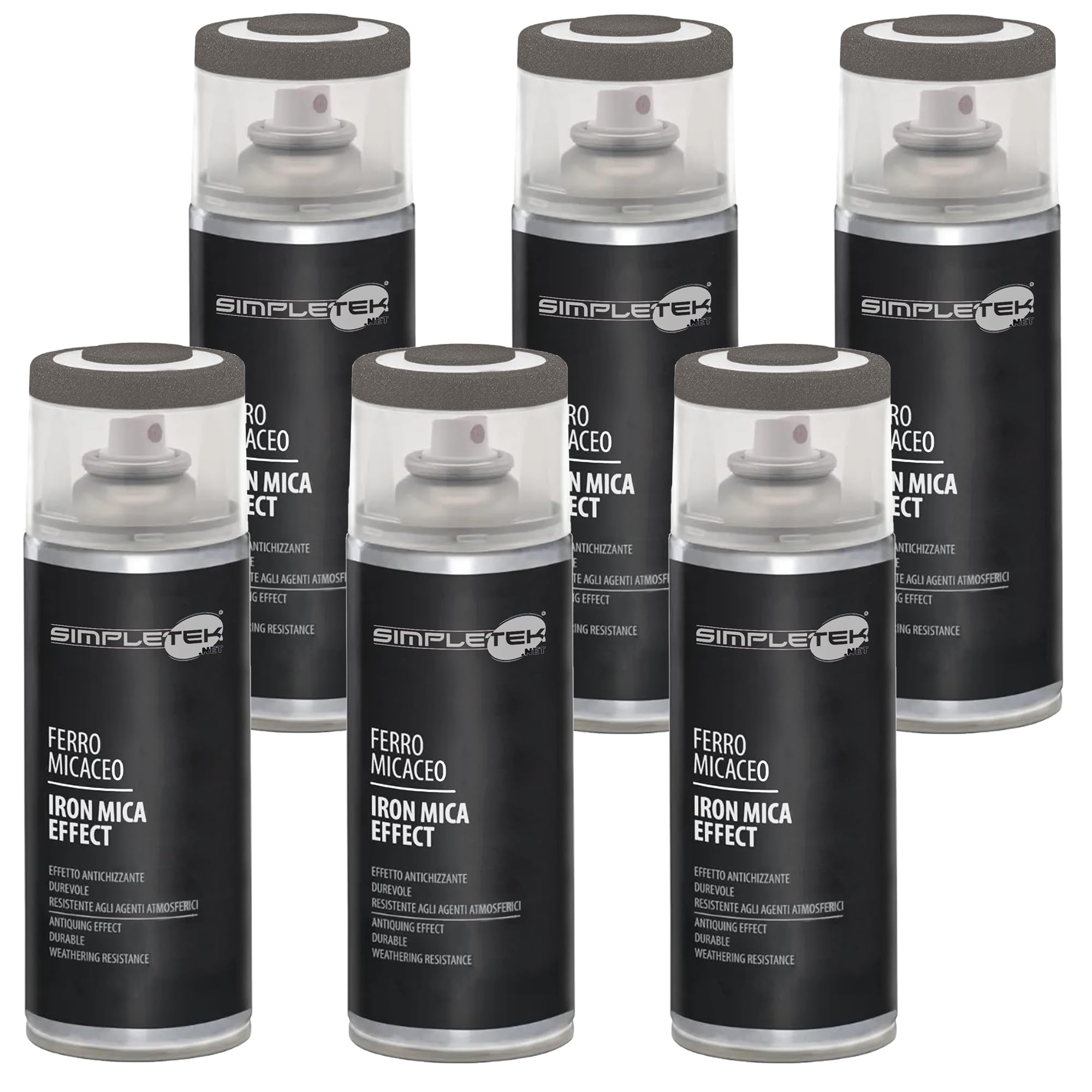 SIMPLETEK - 6x Bombolette Spray Vernice per Ferro Nero grafite V400MIC.5 Metallo Ringhiere Cancello Garage 400 ml Universale (Kit da 6 pezzi)