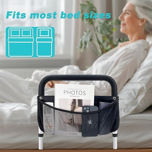 Miniatura 6 de AOHHL Rieles de cama para adultos mayores, alturas ajustables, bolsillo de almacenamiento, asistencia, soporte, barandillas laterales para
