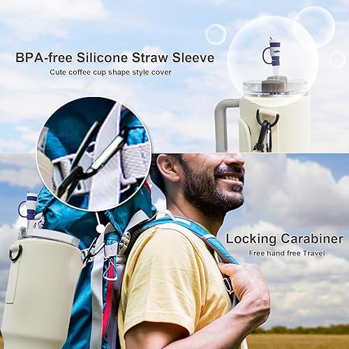 Miniatura 6 de Portabotellas de agua Stanley de 40 onzas con asa, soporte para tazas Stanley con correa ajustable para el hombro y cubiertas para pajilla, bolsa