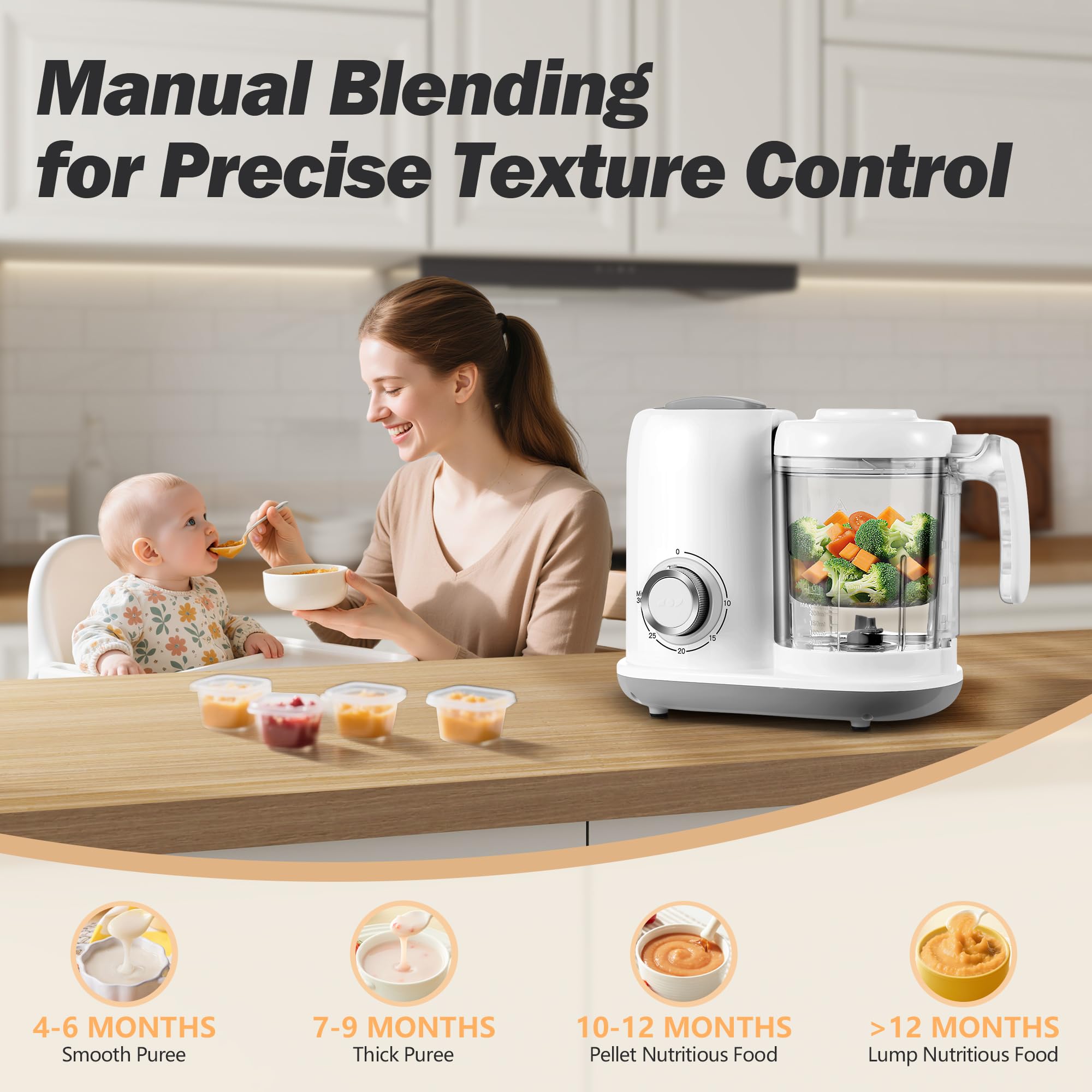 AMZBABYCHEF Babynahrungsmaschine | Babynahrungsmaschine | 4-in-1 Babynahrung Püree-Mixer Dampfgarer Mahlmaschine automatisches Kochen & Mahlen mit Knopfsteuerung, BPA-frei